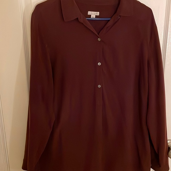 Wine colored long sleeved blouse from J. JILL. 100% silk. - Picture 5 of 5
